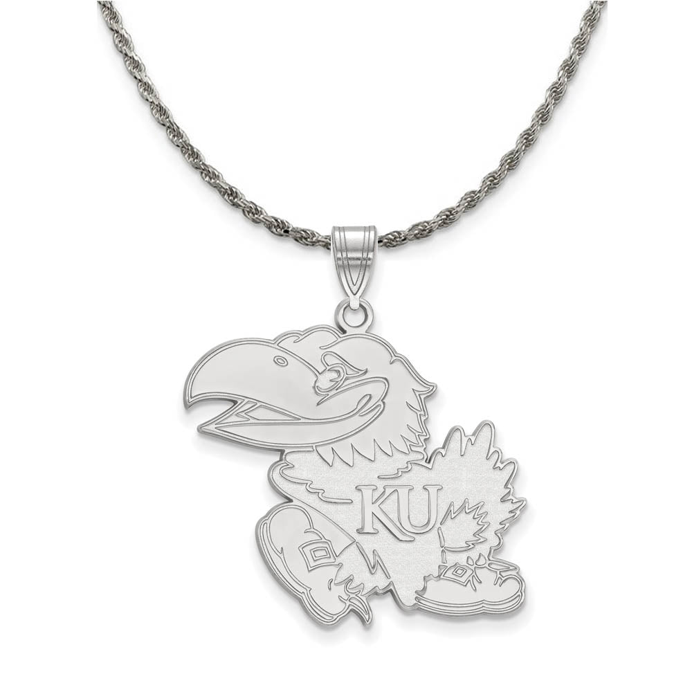 Sterling Silver U. of Kansas XL Pendant Necklace, Item N19267 by The Black Bow Jewelry Co.