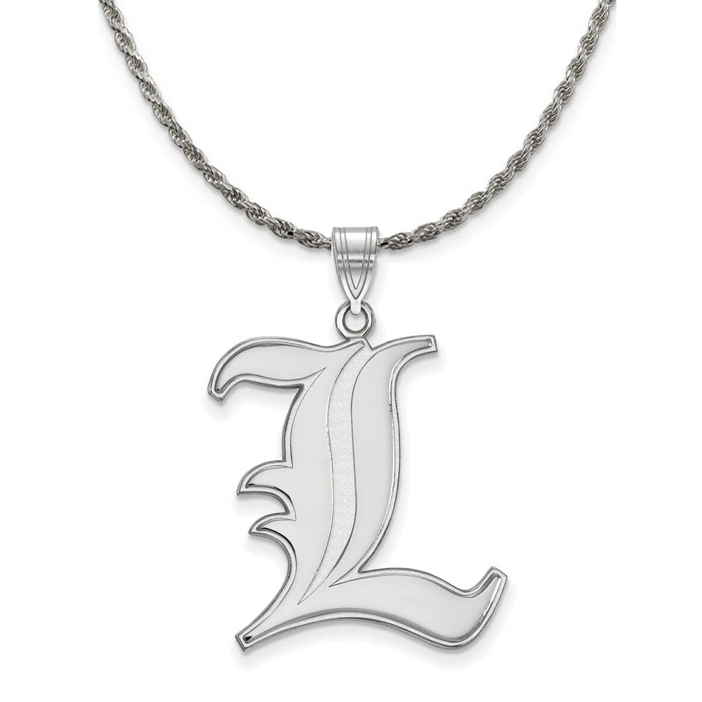 Sterling Silver U. of Louisville XL 'L' Pendant Necklace, Item N19268 by The Black Bow Jewelry Co.