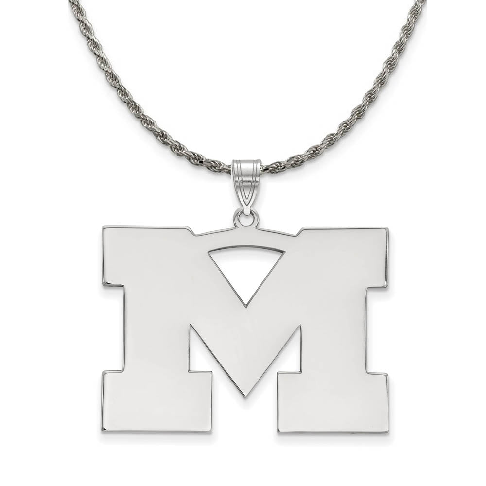 Sterling Silver U. of Michigan XL Initial M Necklace, Item N19269 by The Black Bow Jewelry Co.