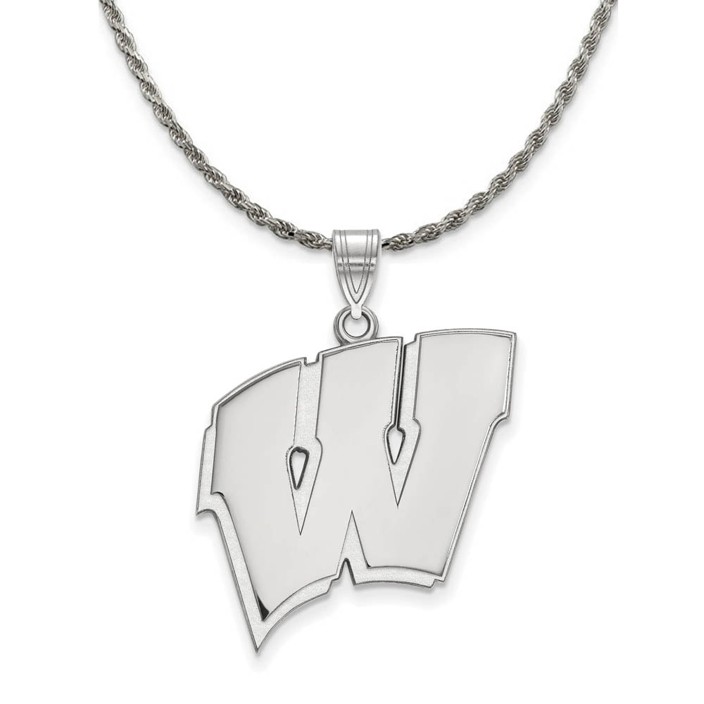 Sterling Silver U. of Wisconsin XL Initial W Necklace, Item N19278 by The Black Bow Jewelry Co.