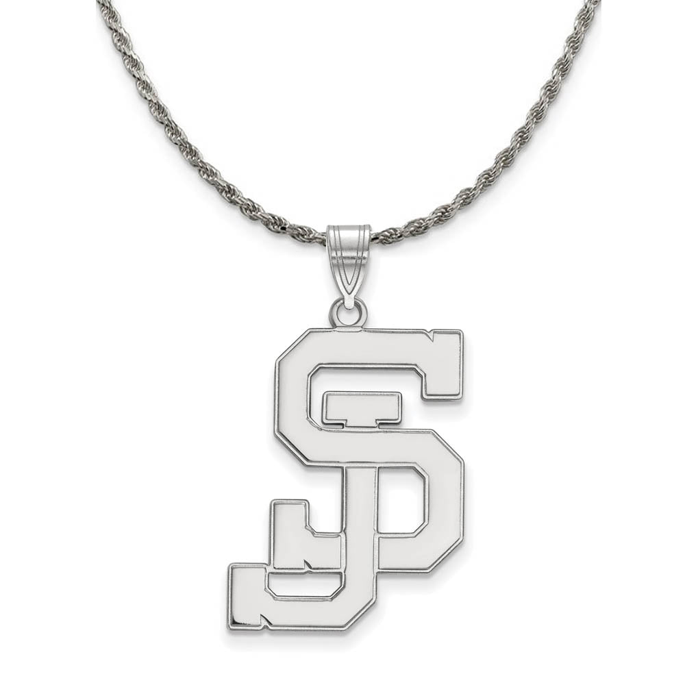 Sterling Silver San Jose State XL Pendant Necklace, Item N19285 by The Black Bow Jewelry Co.