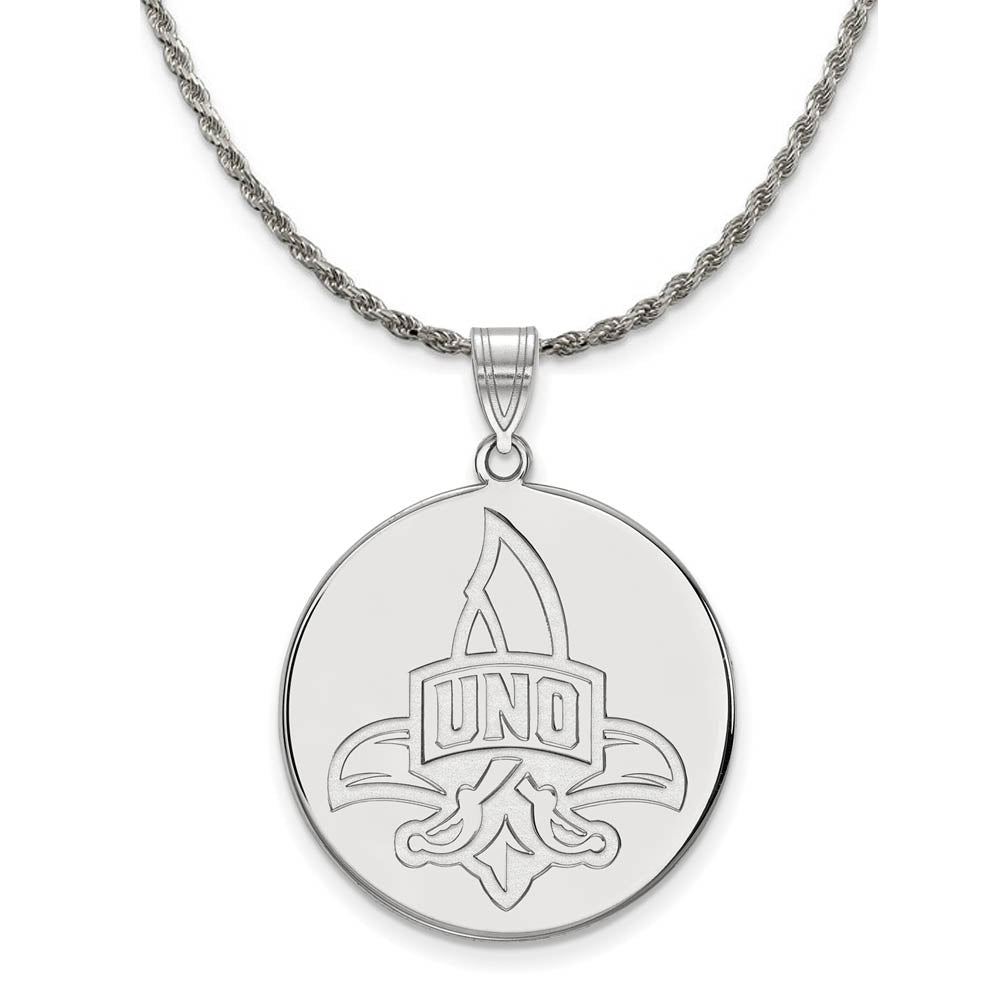 Sterling Silver U. of New Orleans XL Disc Logo Necklace, Item N19293 by The Black Bow Jewelry Co.