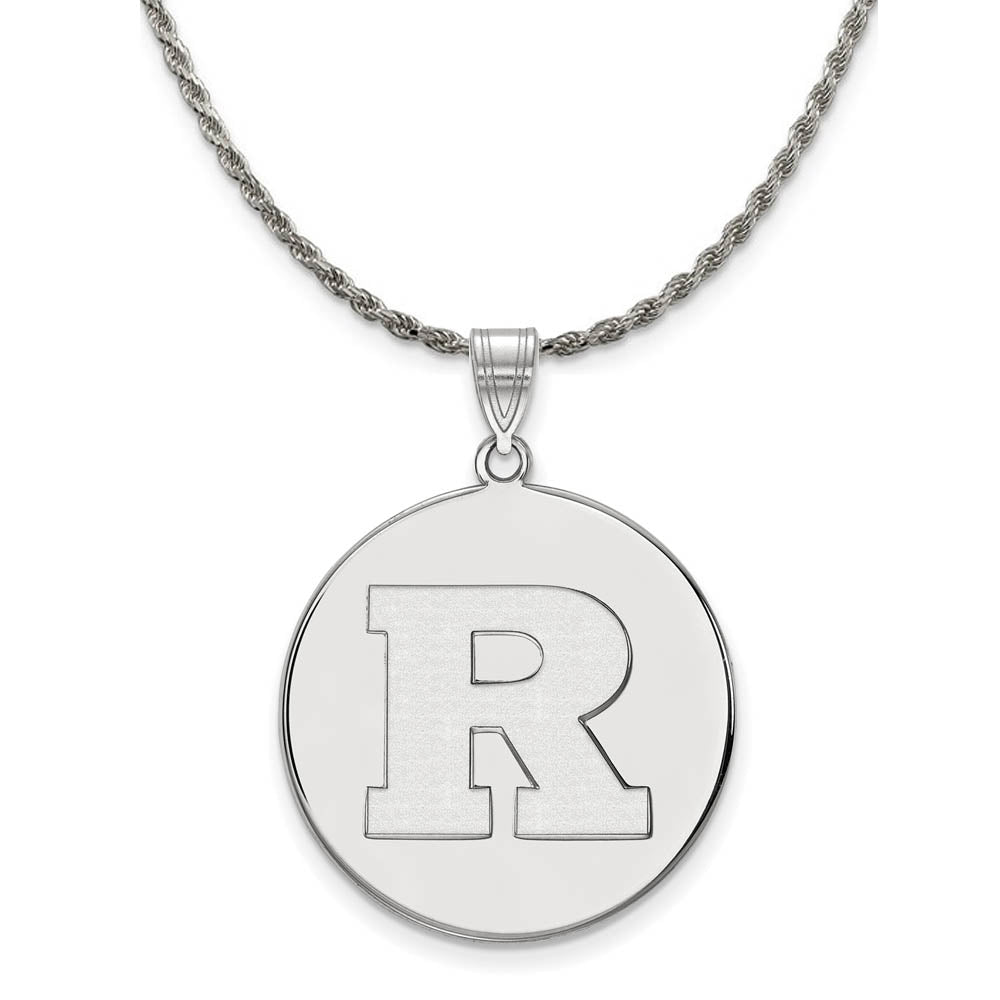 Sterling Silver Rutgers XL Initial R Disc Necklace, Item N19296 by The Black Bow Jewelry Co.