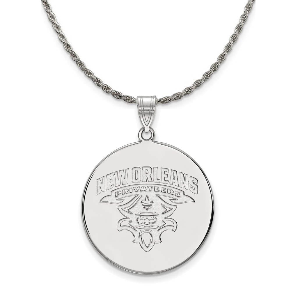 Sterling Silver U. of New Orleans XL Disc Pendant Necklace, Item N19297 by The Black Bow Jewelry Co.
