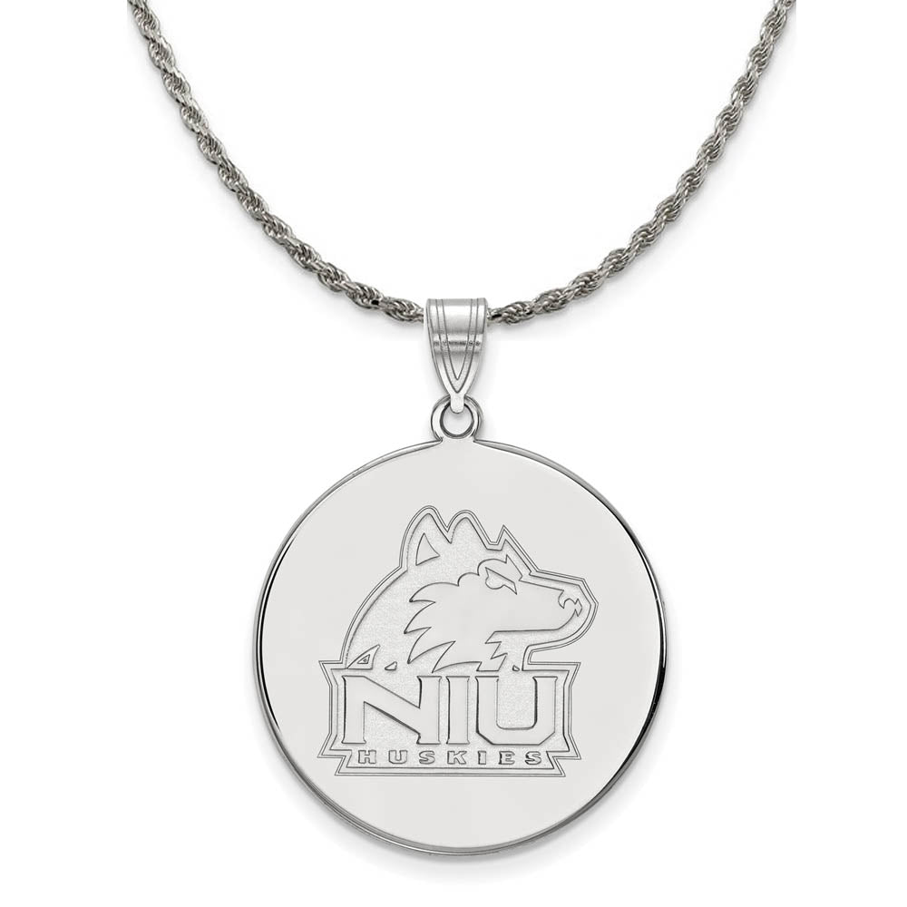 Sterling Silver Northern Illinois U. XL Logo Disc Necklace, Item N19305 by The Black Bow Jewelry Co.