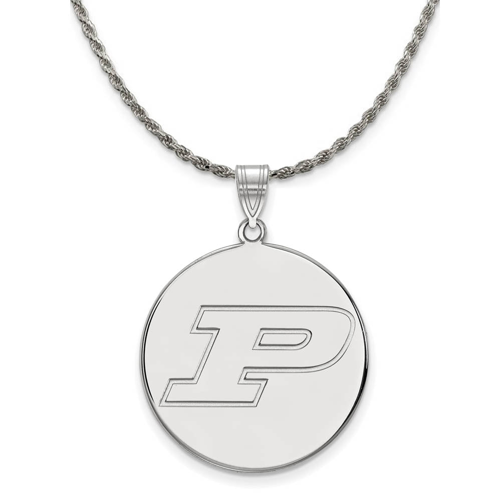 Sterling Silver Purdue XL Initial P Disc Necklace, Item N19306 by The Black Bow Jewelry Co.