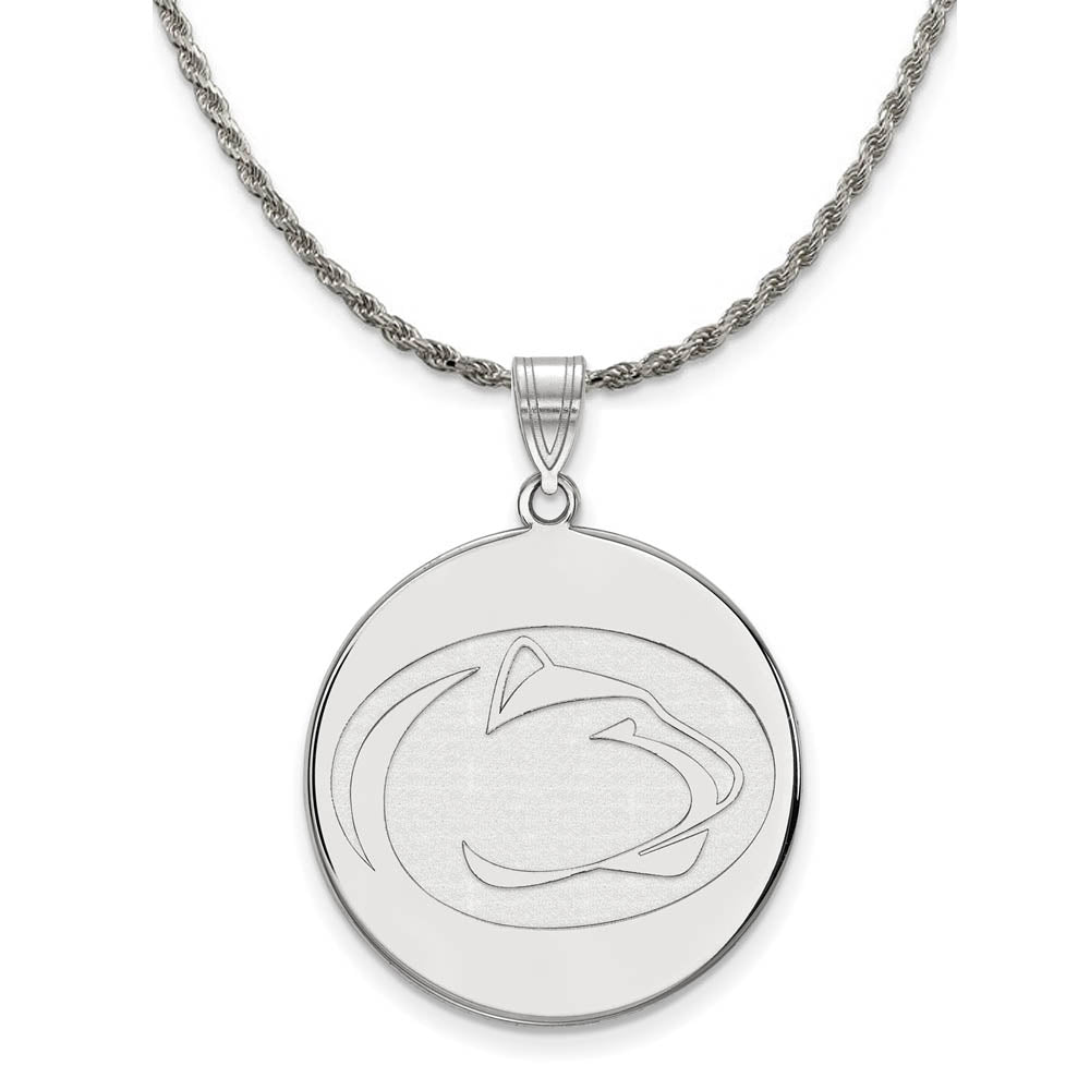 Sterling Silver Penn State XL Logo Disc Pendant Necklace, Item N19309 by The Black Bow Jewelry Co.