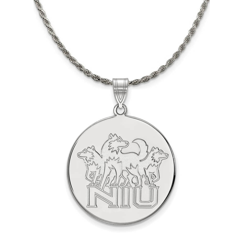 Sterling Silver Northern Illinois U. XL Disc Pendant Necklace, Item N19311 by The Black Bow Jewelry Co.