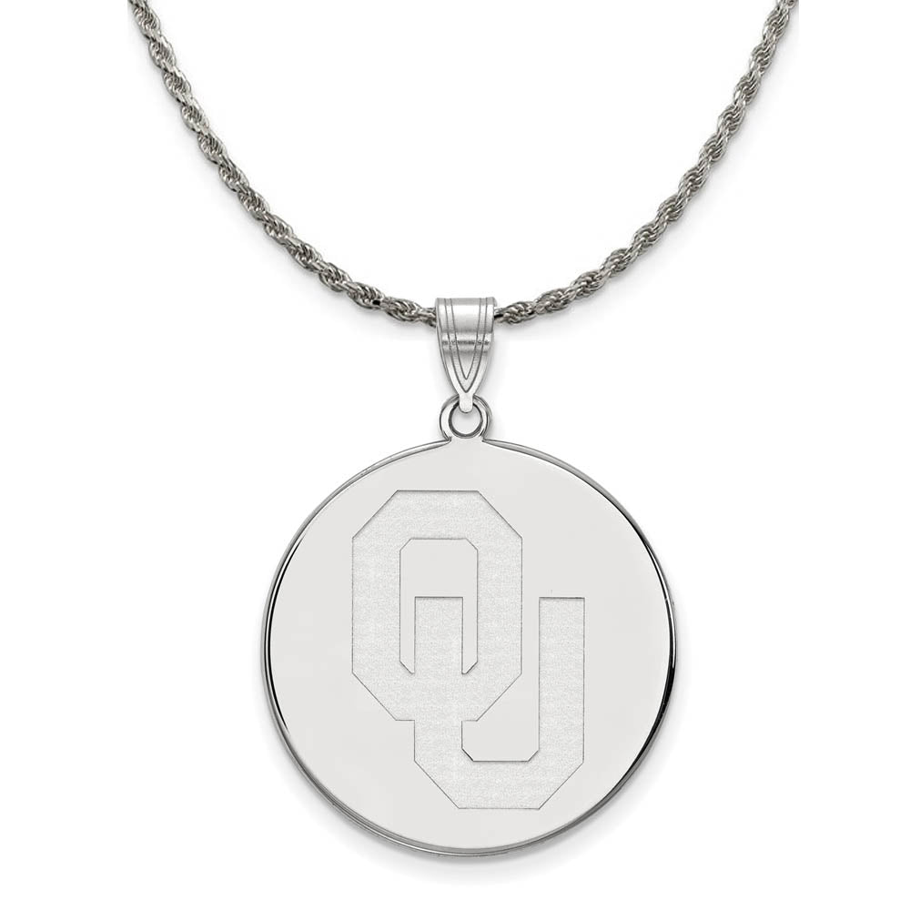 Sterling Silver U. of Oklahoma XL Logo Disc Necklace, Item N19318 by The Black Bow Jewelry Co.