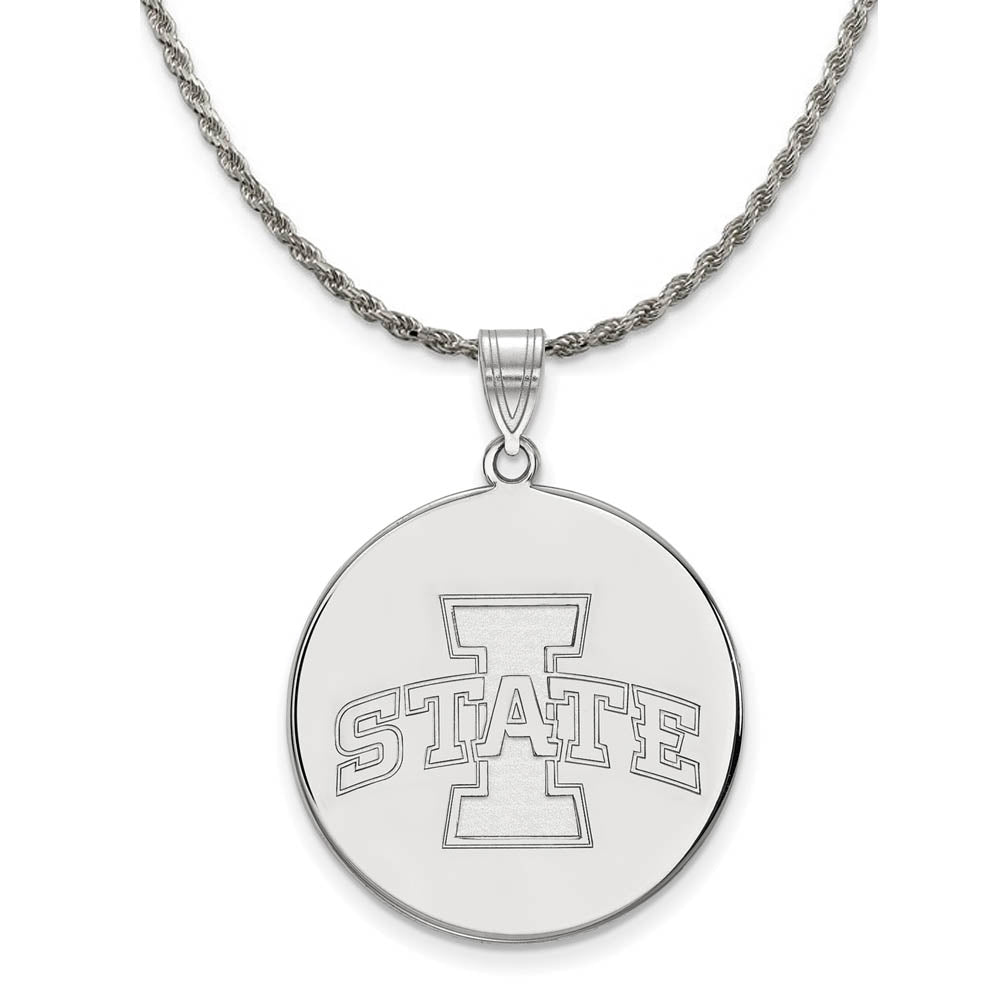 Sterling Silver Iowa State XL Disc Pendant Necklace, Item N19321 by The Black Bow Jewelry Co.