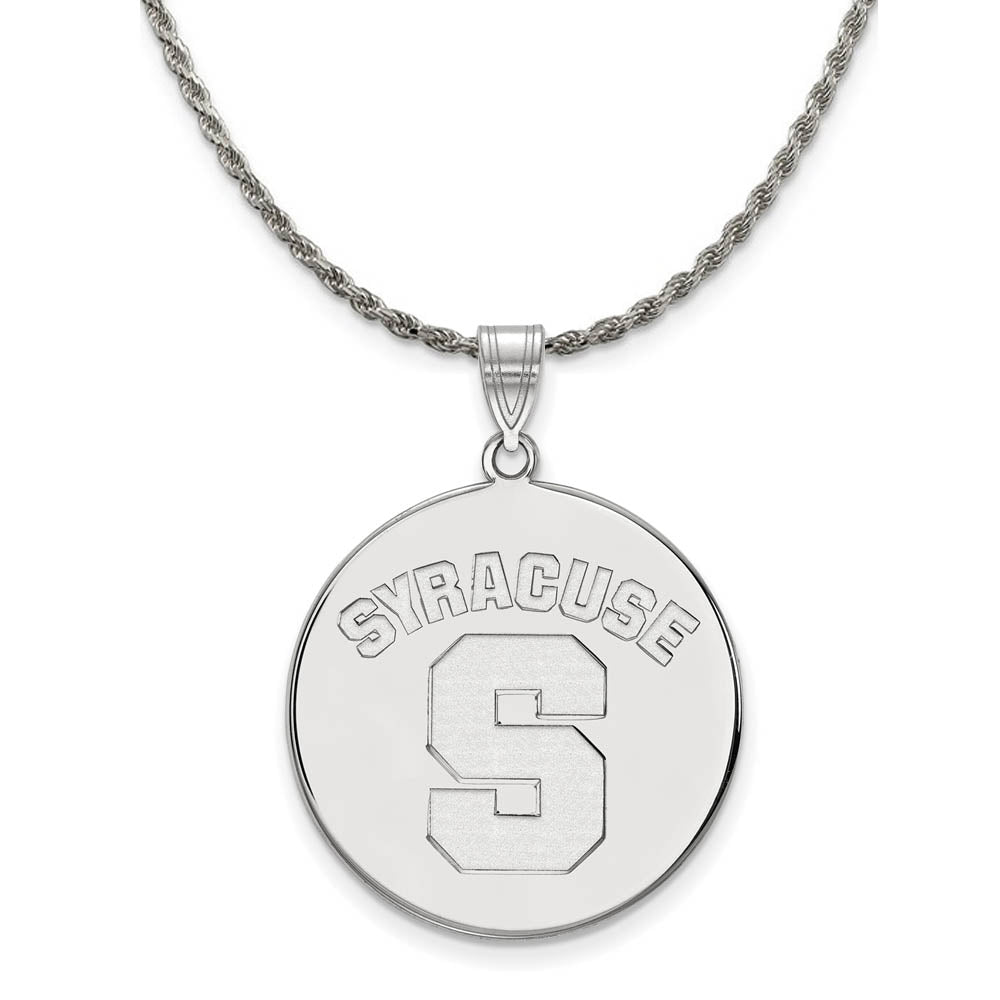 Sterling Silver Syracuse U. XL Logo Disc Necklace, Item N19329 by The Black Bow Jewelry Co.
