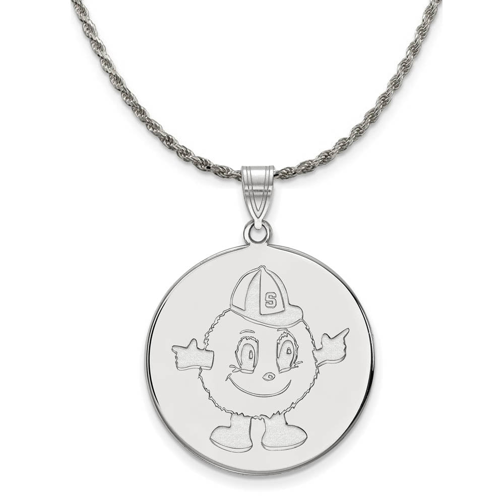 Sterling Silver Syracuse U. XL Disc Pendant Necklace, Item N19333 by The Black Bow Jewelry Co.
