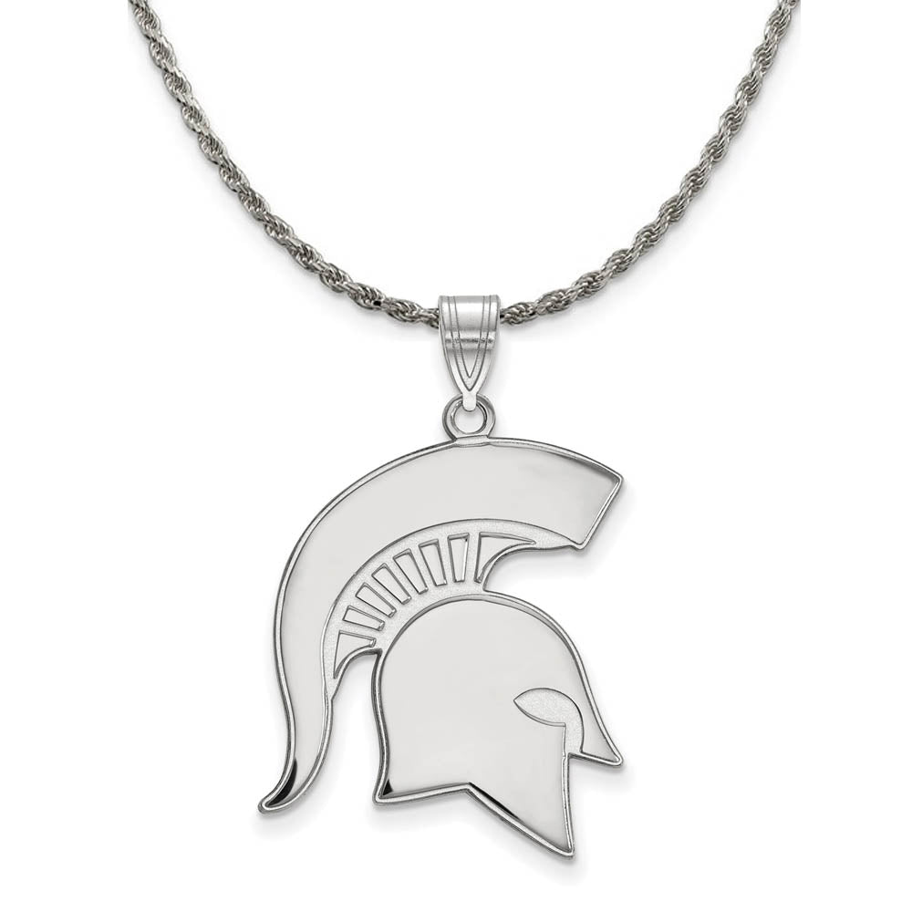 Sterling Silver Michigan State XL Pendant Necklace, Item N19339 by The Black Bow Jewelry Co.