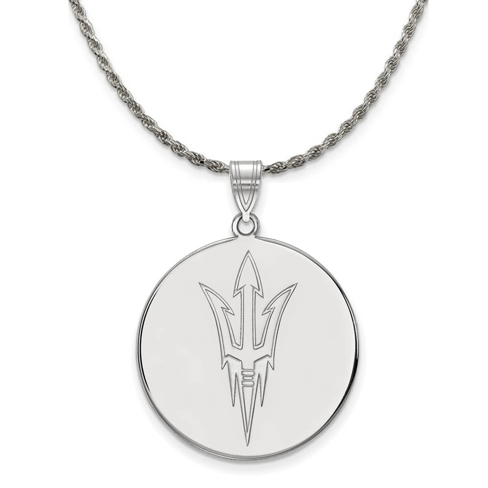 Sterling Silver Arizona State XL Logo Disc Necklace, Item N19347 by The Black Bow Jewelry Co.