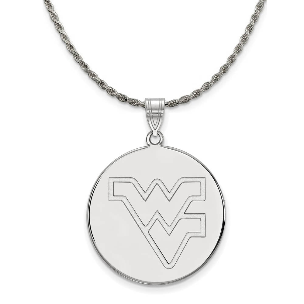 Sterling Silver West Virginia U. XL Logo Disc Necklace, Item N19350 by The Black Bow Jewelry Co.