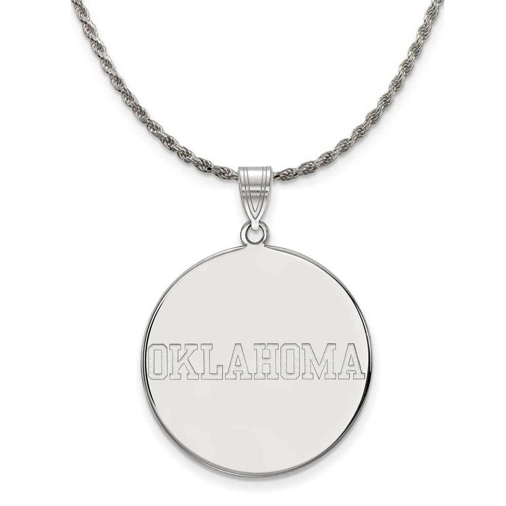 Sterling Silver U. of Oklahoma XL Disc Pendant Necklace, Item N19351 by The Black Bow Jewelry Co.