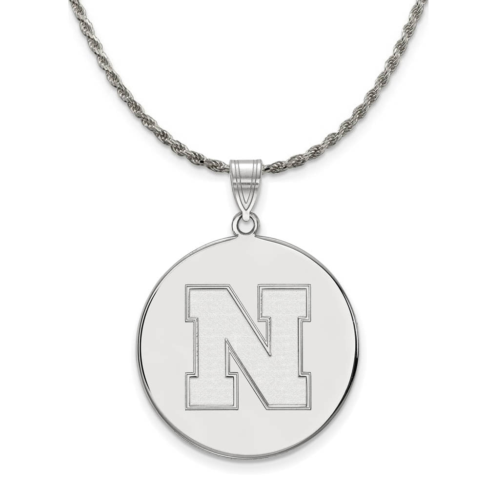 Sterling Silver U. of Nebraska XL Initial N Disc Necklace, Item N19353 by The Black Bow Jewelry Co.