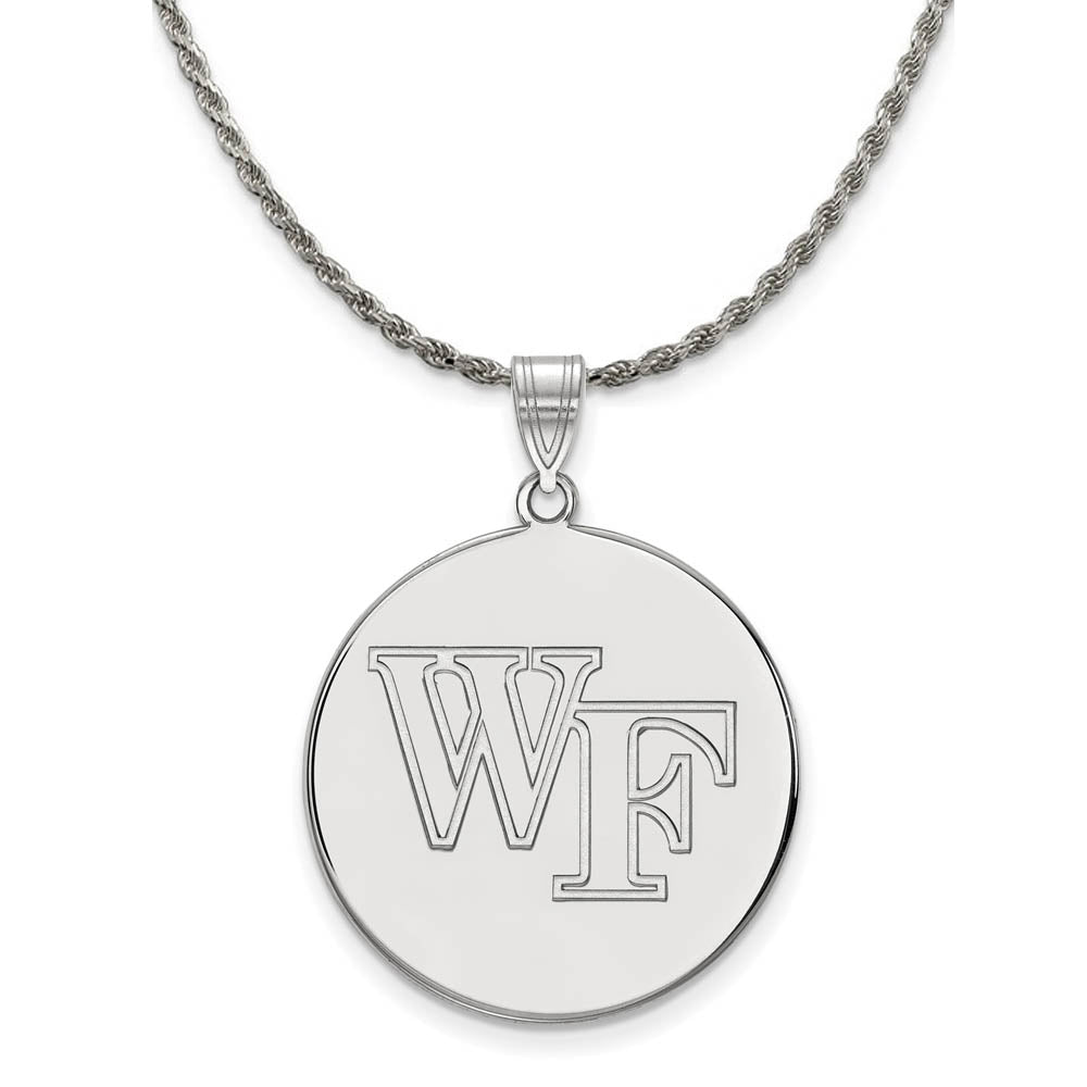 Sterling Silver Wake Forest U. XL Logo Disc Necklace, Item N19354 by The Black Bow Jewelry Co.