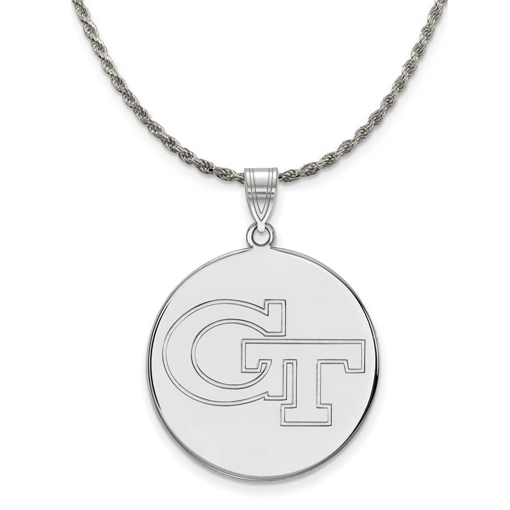 Sterling Silver Georgia Technology XL Disc Pendant Necklace, Item N19355 by The Black Bow Jewelry Co.