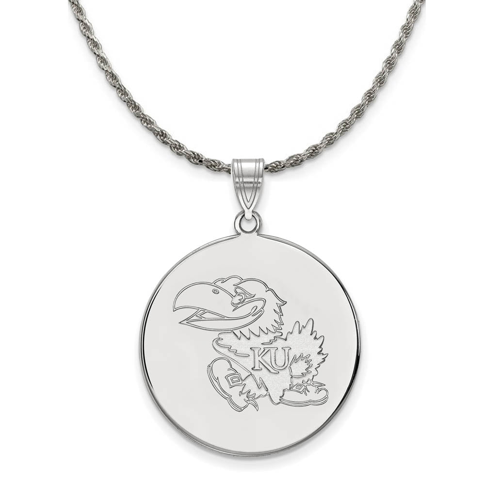 Sterling Silver U. of Kansas XL Disc Pendant Necklace, Item N19357 by The Black Bow Jewelry Co.