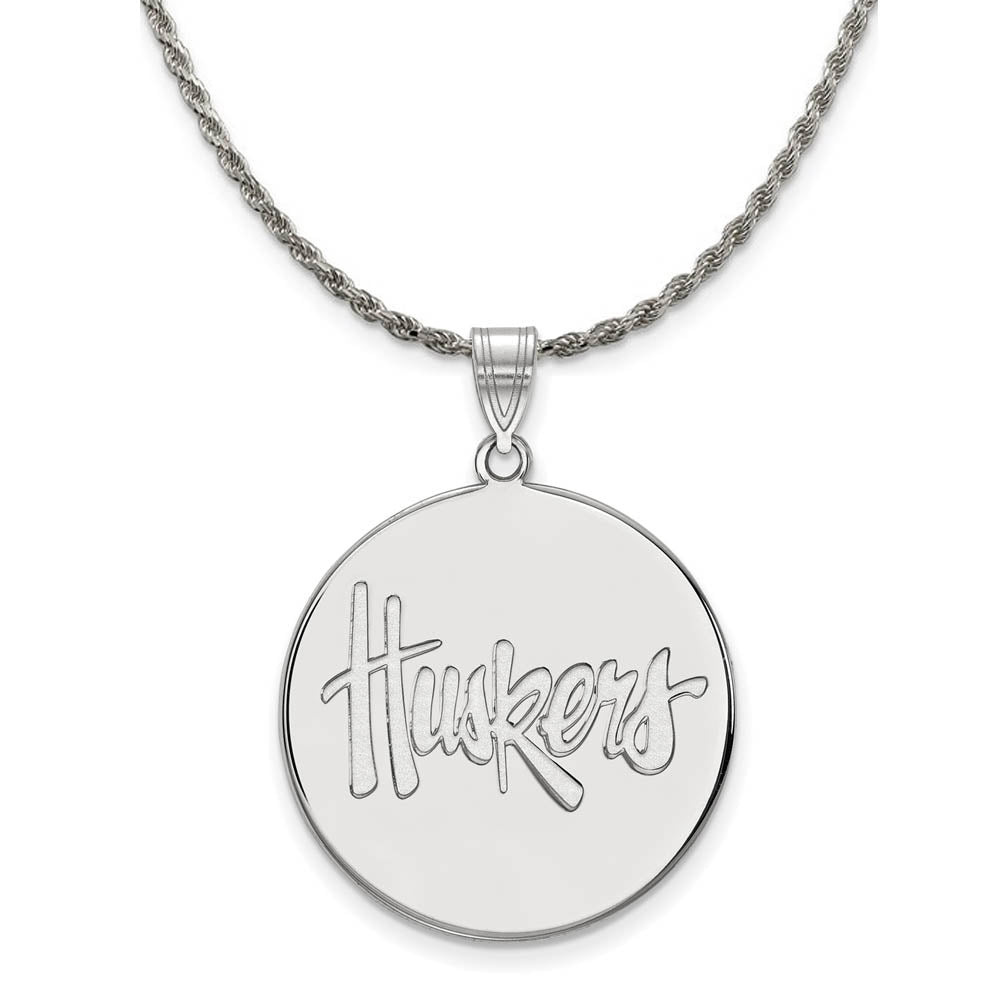 Sterling Silver U. of Nebraska XL Huskers Disc Necklace, Item N19358 by The Black Bow Jewelry Co.