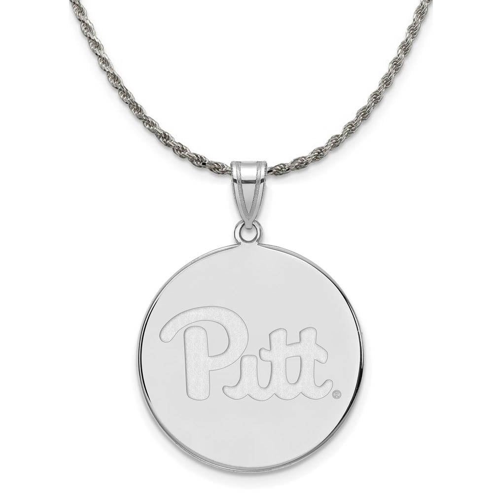 Sterling Silver U. of Pittsburgh XL Disc Pendant Necklace, Item N19359 by The Black Bow Jewelry Co.