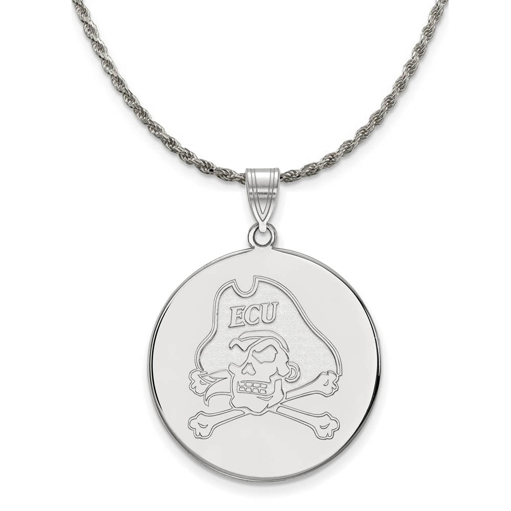 Sterling Silver East Carolina U XL Disc Pendant Necklace, Item N19360 by The Black Bow Jewelry Co.