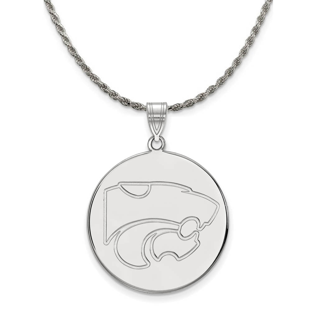 Sterling Silver Kansas State XL Logo Disc Necklace, Item N19363 by The Black Bow Jewelry Co.