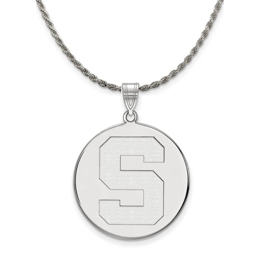 Sterling Silver Michigan State XL Initial S Disc Necklace, Item N19365 by The Black Bow Jewelry Co.