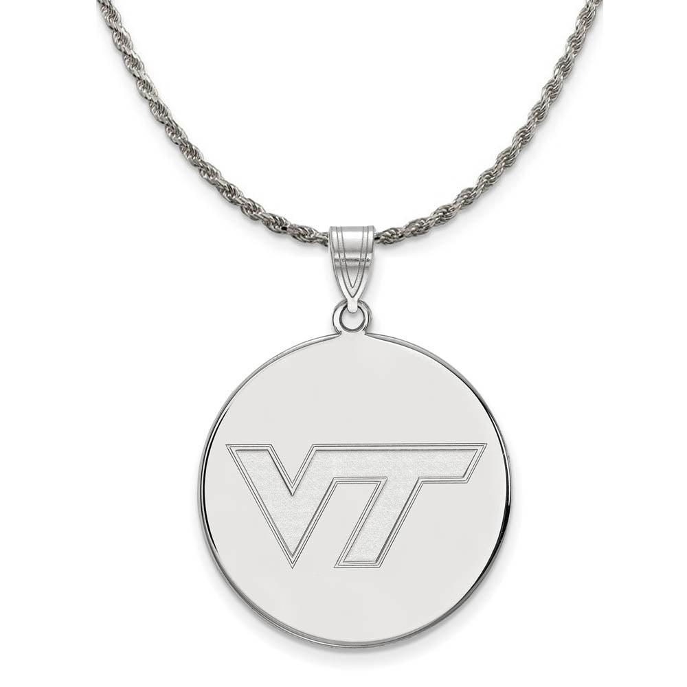 Sterling Silver Virginia Tech XL Logo Disc Necklace, Item N19367 by The Black Bow Jewelry Co.