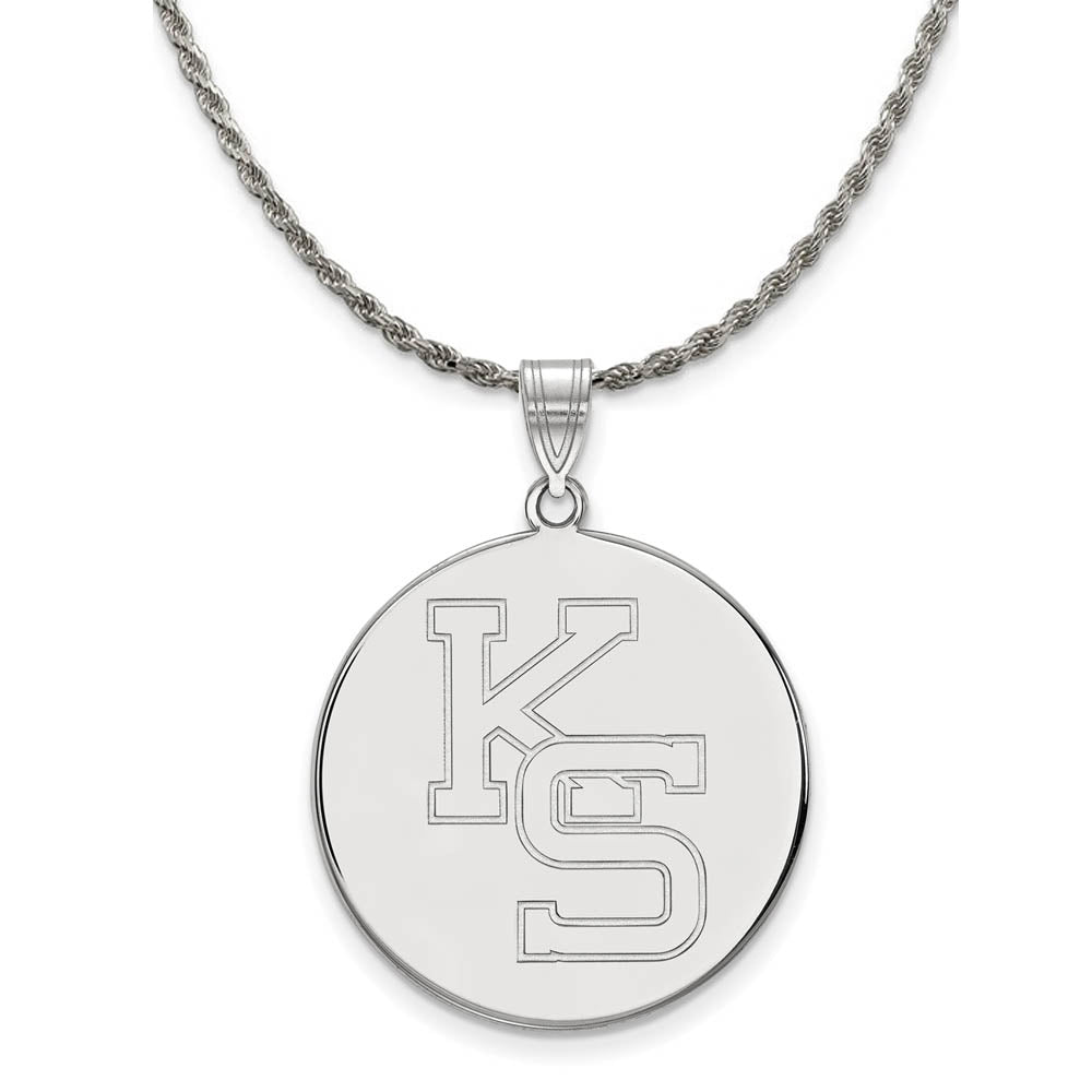 Sterling Silver Kansas State XL Disc Pendant Necklace, Item N19368 by The Black Bow Jewelry Co.