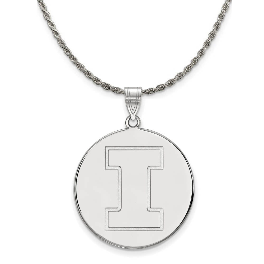 Sterling Silver U. of Illinois XL Initial I Disc Necklace, Item N19369 by The Black Bow Jewelry Co.