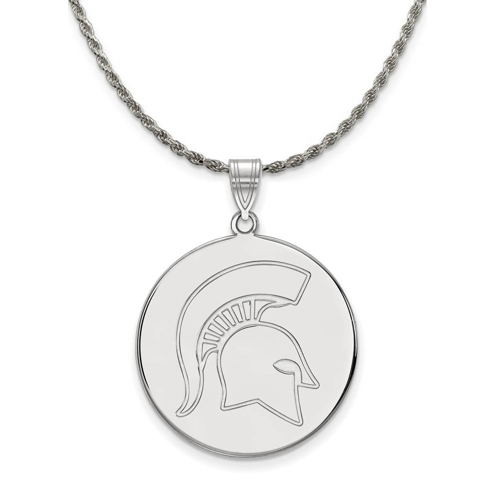 Sterling Silver Michigan State XL Disc Pendant Necklace, Item N19376 by The Black Bow Jewelry Co.