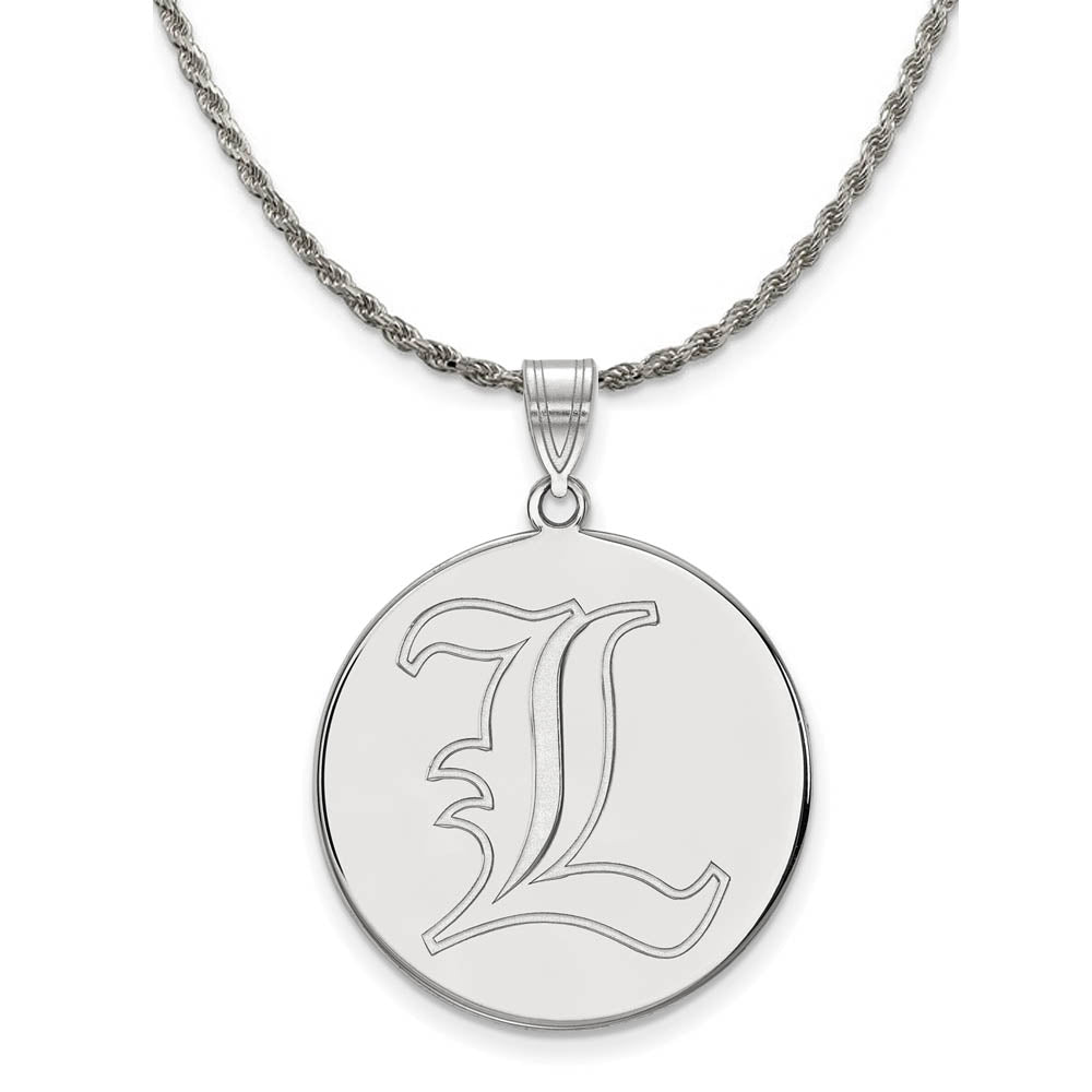 Sterling Silver U. of Louisville XL Disc Pendant Necklace, Item N19378 by The Black Bow Jewelry Co.