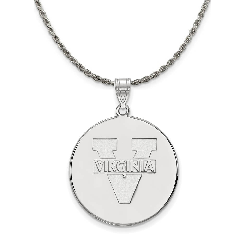 Sterling Silver U. of Virginia XL 'V' Logo Disc Necklace, Item N19379 by The Black Bow Jewelry Co.