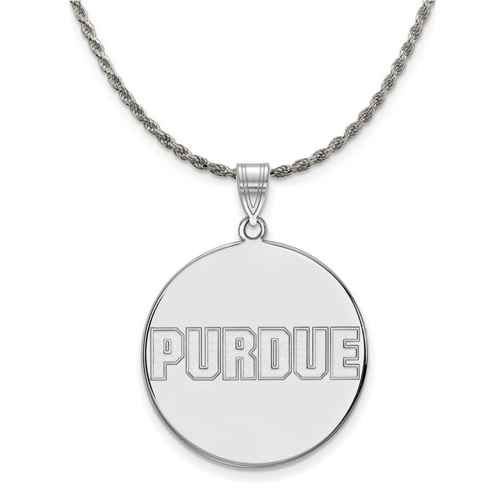 Sterling Silver Purdue XL Script Disc Necklace, Item N19385 by The Black Bow Jewelry Co.