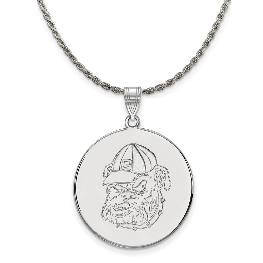 Sterling Silver U. of Georgia XL Disc Pendant Necklace, Item N19389 by The Black Bow Jewelry Co.