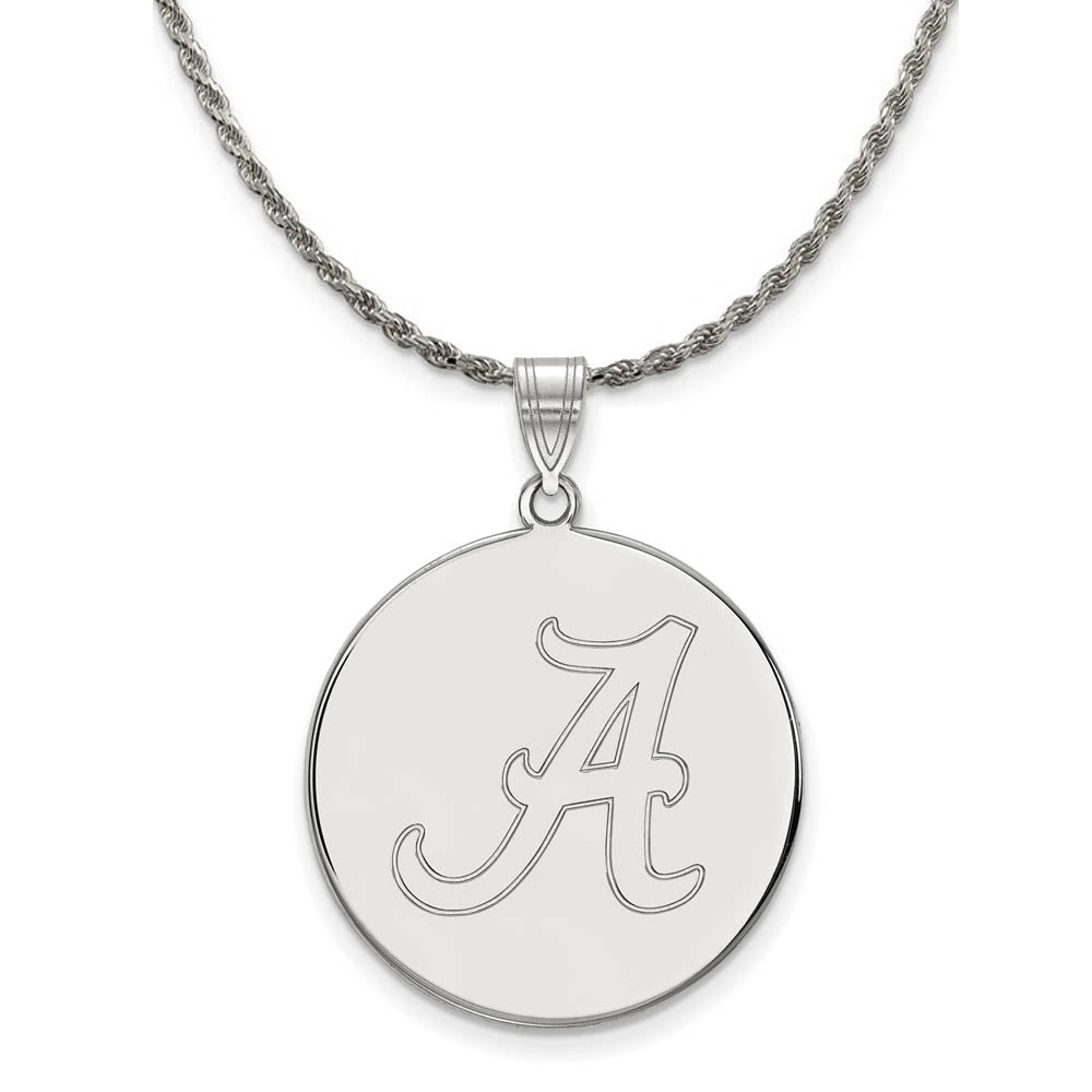 Sterling Silver U. of Alabama XL Initial A Disc Necklace, Item N19392 by The Black Bow Jewelry Co.