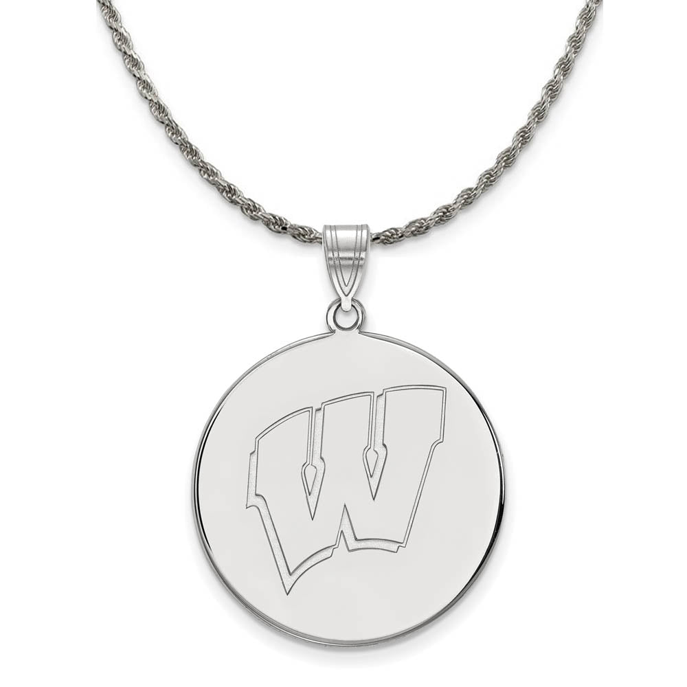 Sterling Silver U. of Wisconsin XL Initial W Disc Necklace, Item N19393 by The Black Bow Jewelry Co.