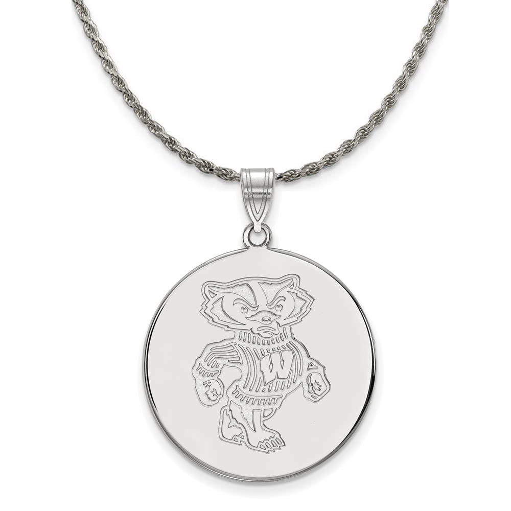 Sterling Silver U. of Wisconsin XL Logo Disc Necklace, Item N19396 by The Black Bow Jewelry Co.