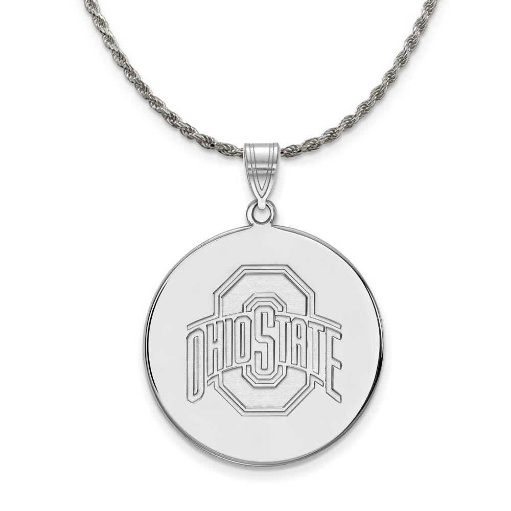 Sterling Silver Ohio State XL Logo Disc Necklace, Item N19398 by The Black Bow Jewelry Co.