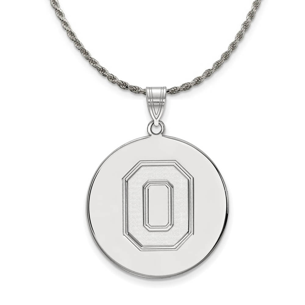Sterling Silver Ohio State XL Disc Pendant Necklace, Item N19399 by The Black Bow Jewelry Co.
