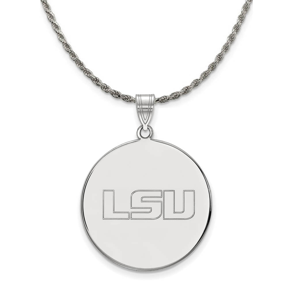 Sterling Silver Louisiana State XL Disc Pendant Necklace, Item N19400 by The Black Bow Jewelry Co.