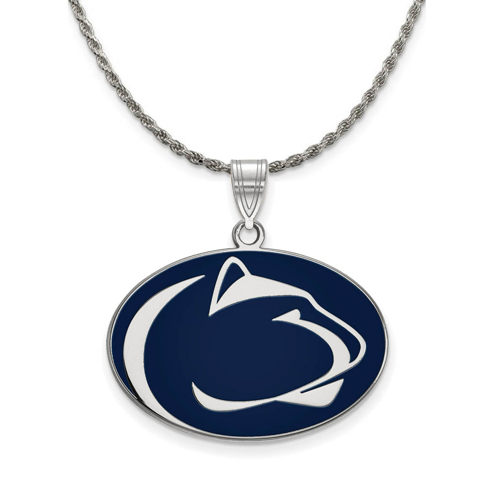 Sterling Silver Penn State Large Enamel Logo Pendant Necklace, Item N19403 by The Black Bow Jewelry Co.