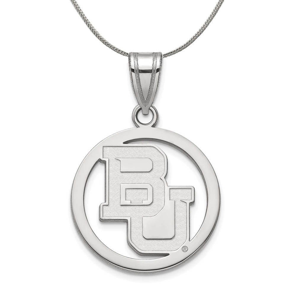 Sterling Silver Baylor U Large Logo Circle Pendant Necklace, Item N19404 by The Black Bow Jewelry Co.