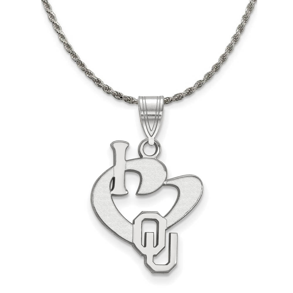 Sterling Silver U. of Oklahoma Large I Love Logo Necklace, Item N19406 by The Black Bow Jewelry Co.