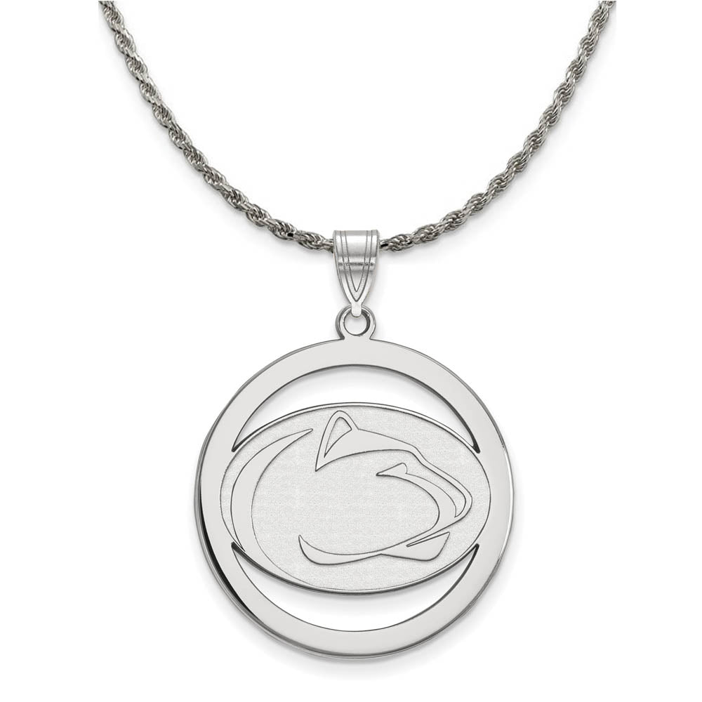 Sterling Silver Penn State XL Circle Pendant Necklace, Item N19409 by The Black Bow Jewelry Co.