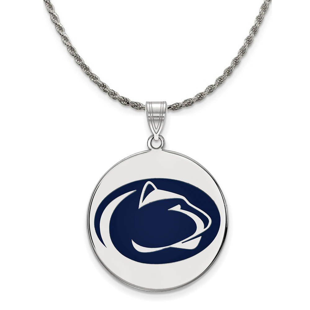Sterling Silver Penn State XL Enamel Logo Disc Necklace, Item N19411 by The Black Bow Jewelry Co.
