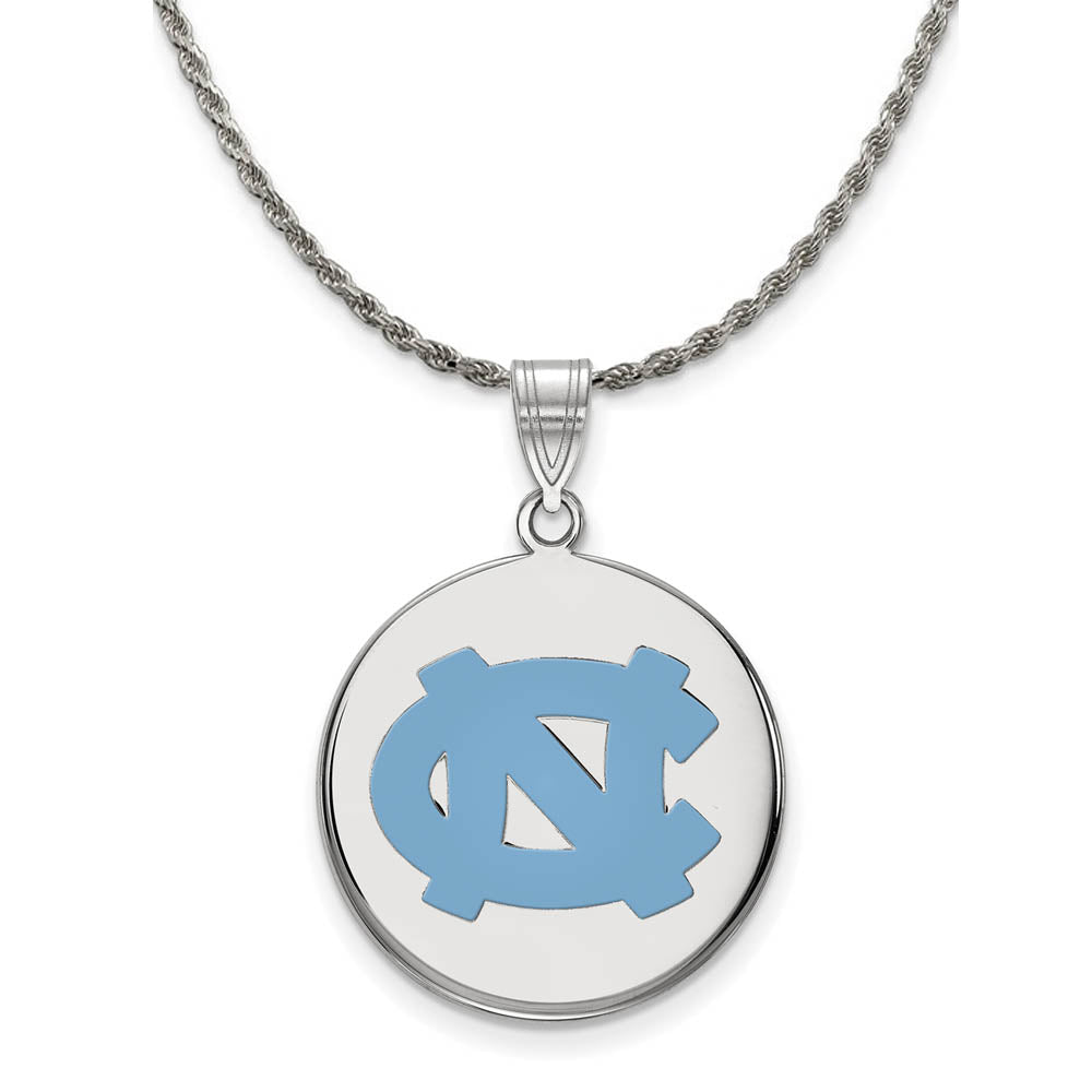 Sterling Silver North Carolina Large Enamel 'NC' Disc Necklace, Item N19412 by The Black Bow Jewelry Co.