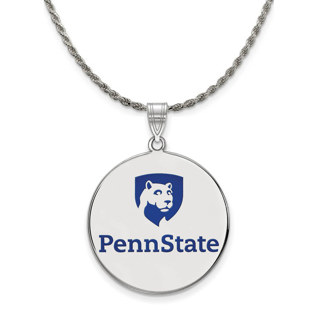 Sterling Silver Penn State XL Enamel Disc Pendant Necklace, Item N19413 by The Black Bow Jewelry Co.